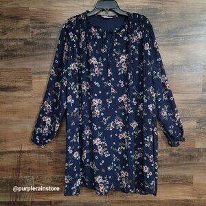 Time & Tru Floral Chiffon Shift Dress XXL Sheer Sleeves Ethereal Country Girl